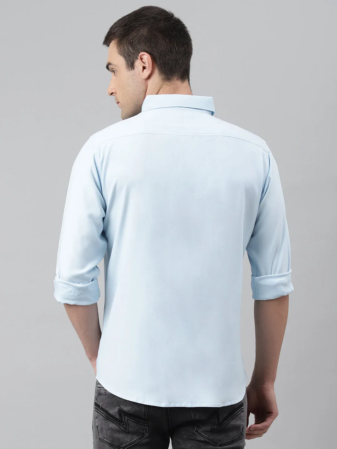 Men's Solid Skyblue Slim Fit Cotton Casual Shirt