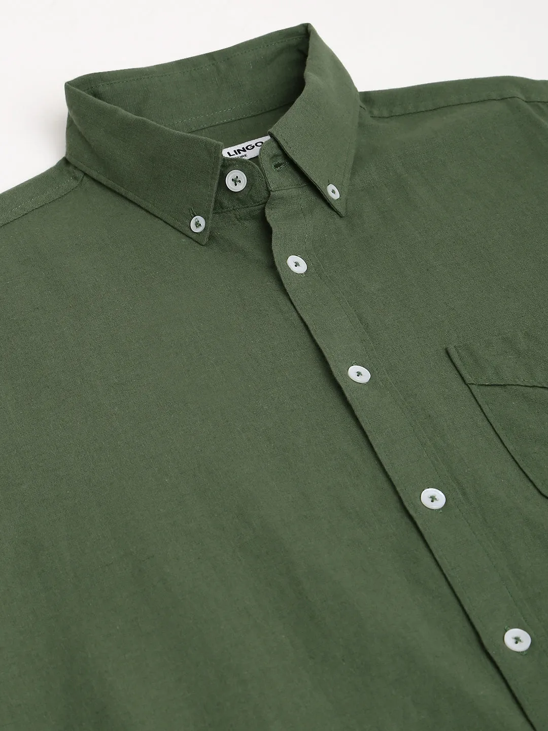 Men's Solid Slim Fit Cotton Linen Casual Shirt With Button-Down Collar & Full Sleeves
