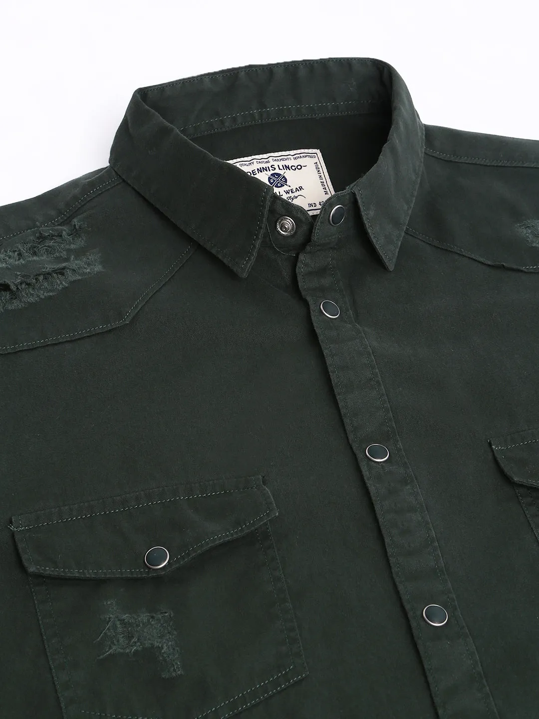 Men's Solid Slim Fit Spread Collar Cotton Casual Shirt Bottlegreen