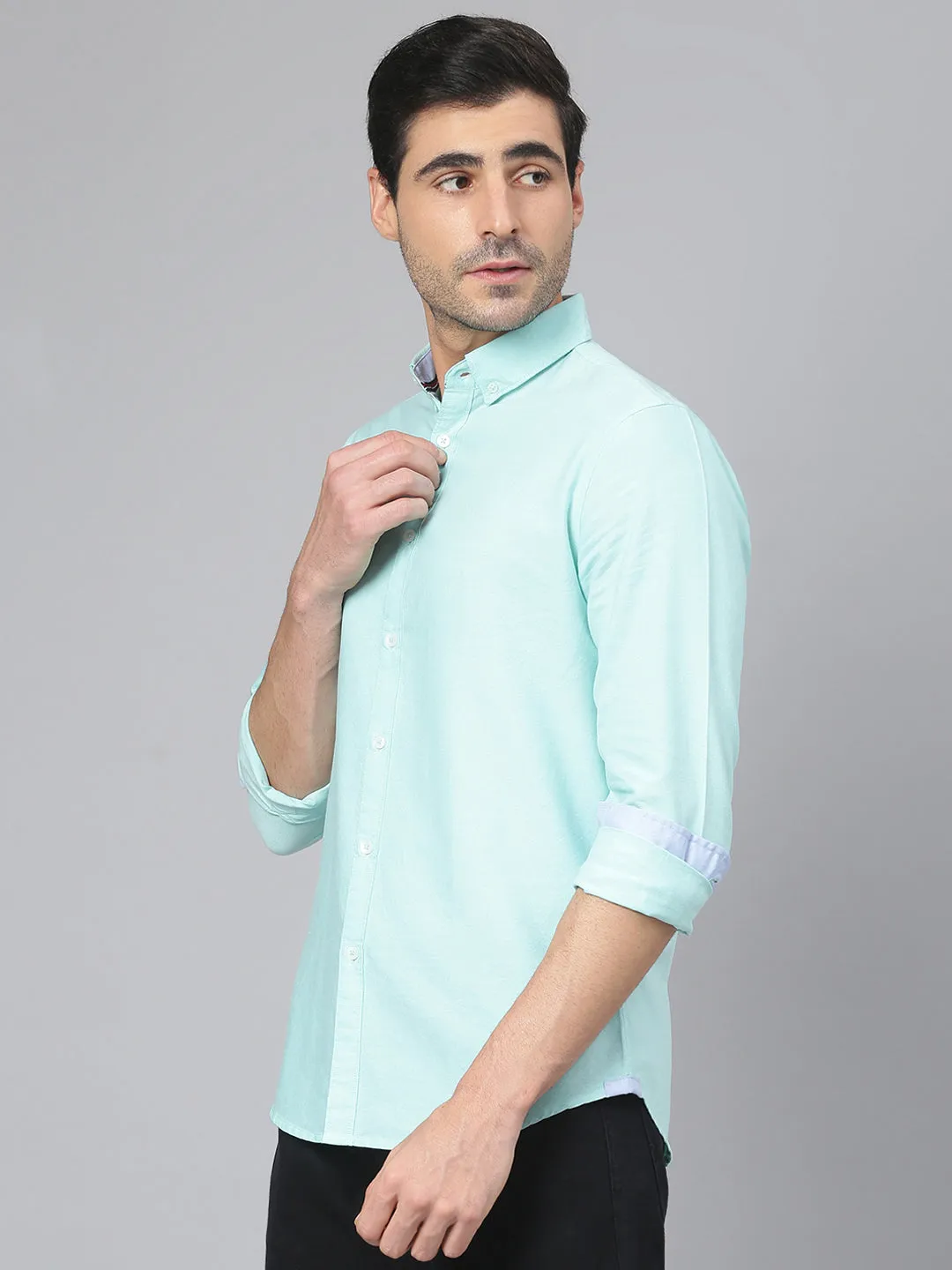 Men's Solid Turquoise Slim Fit Cotton Casual Shirt