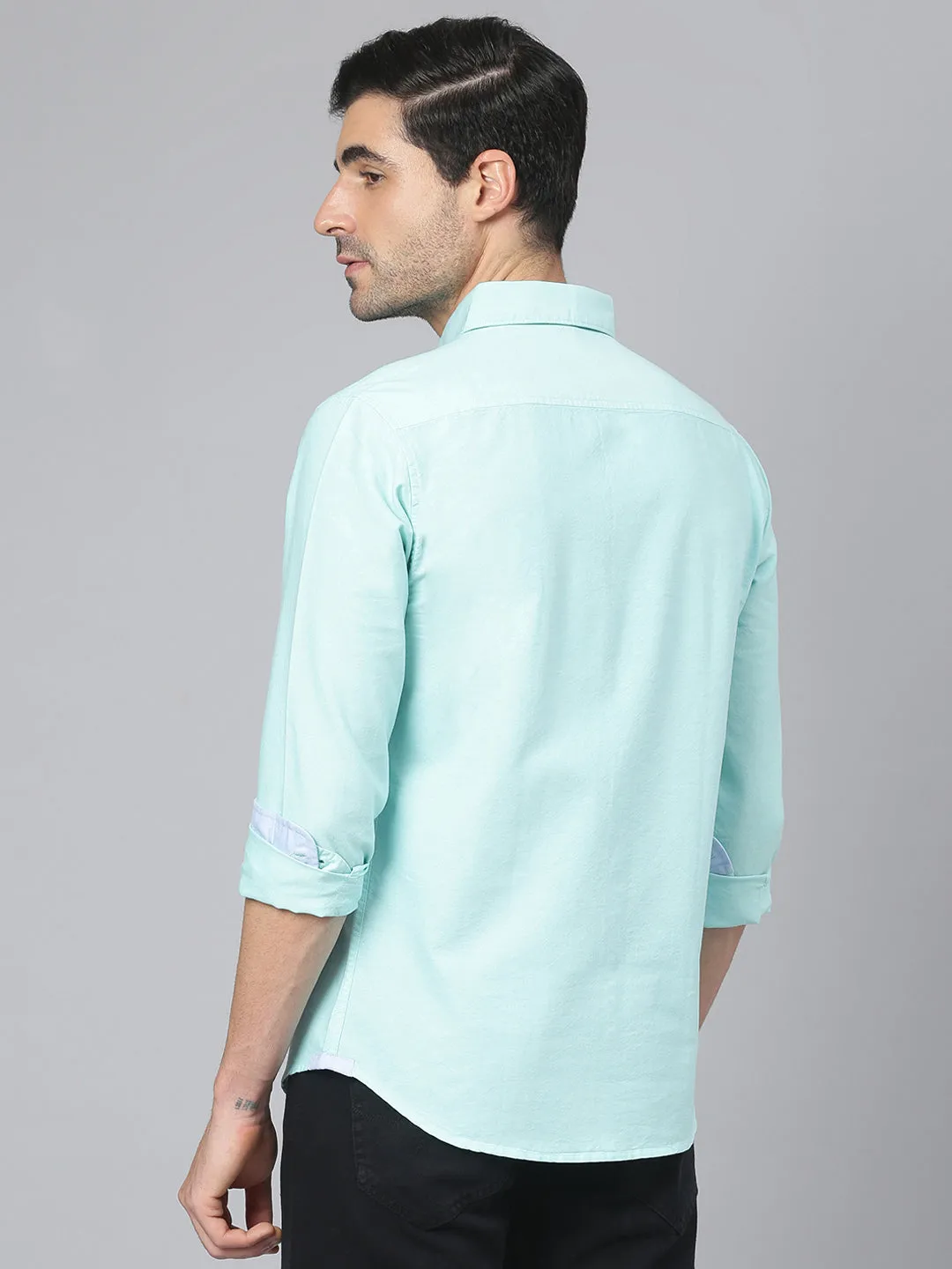 Men's Solid Turquoise Slim Fit Cotton Casual Shirt