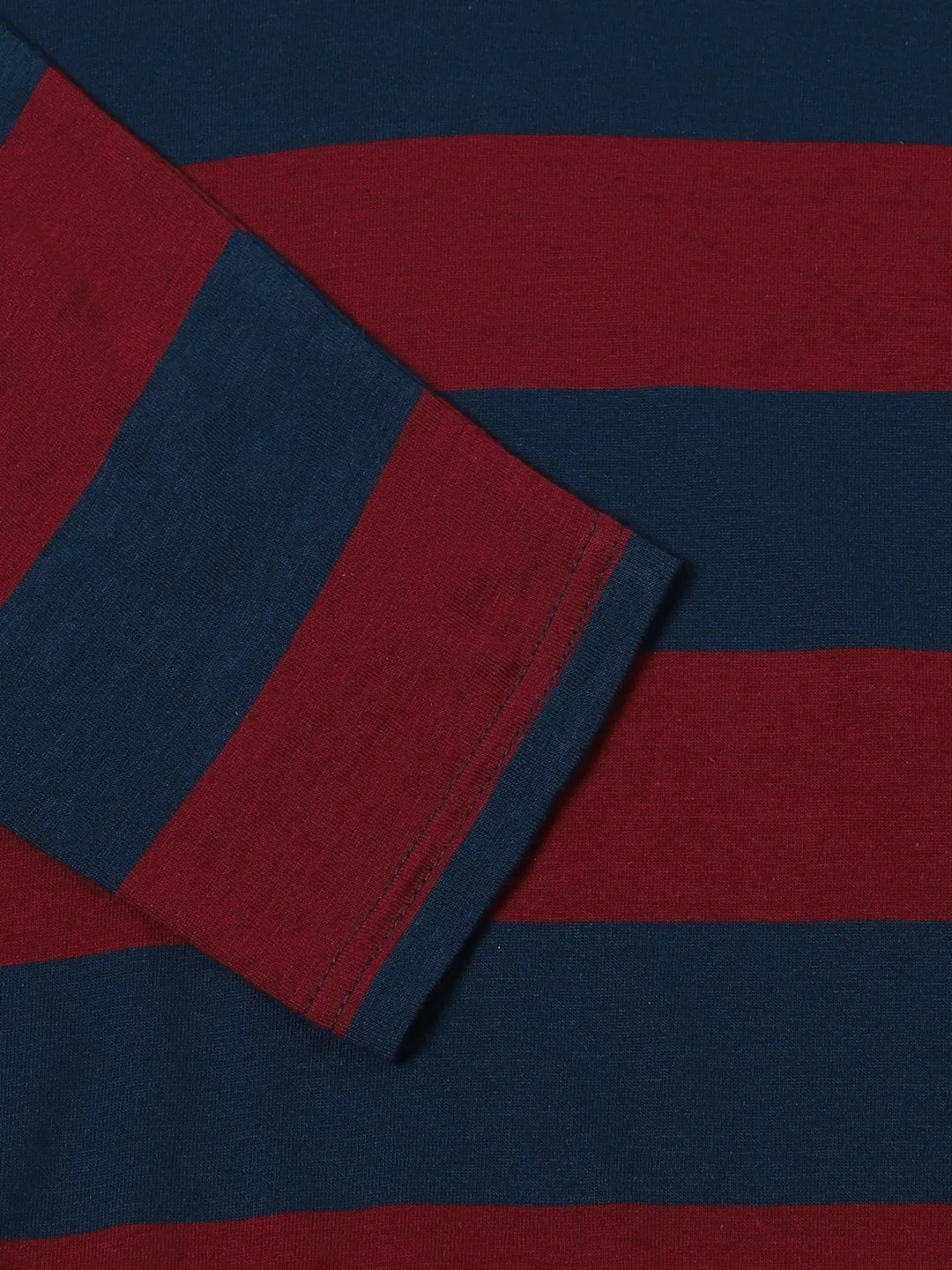 Men's Striped Crew Neck Pure Cotton Maroon T-Shirt