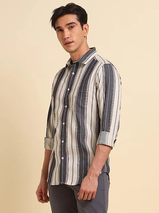 Men's Vertical Striped Pure Cotton Slim Fit Casual Shirt