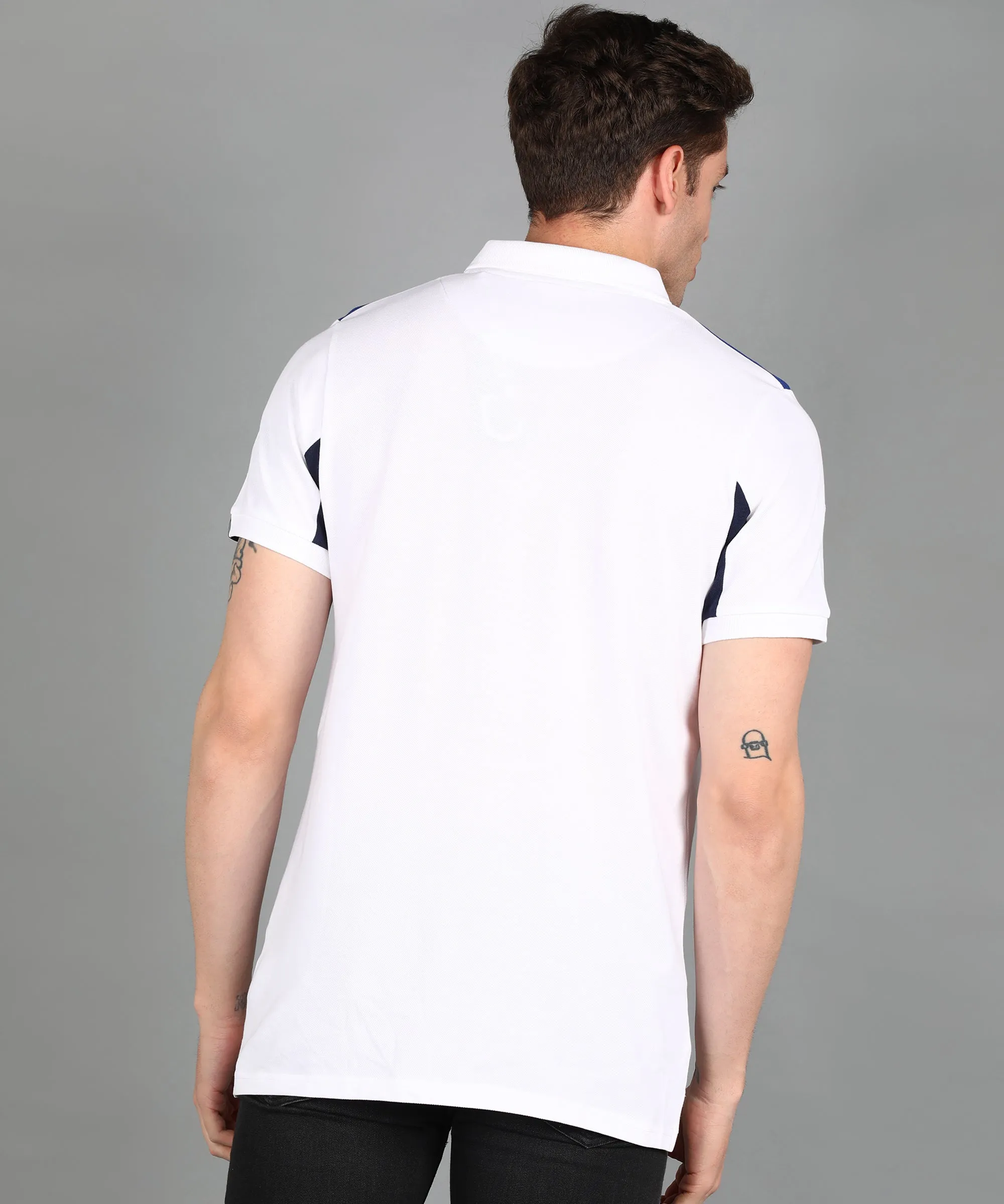 Men's White, Dark Blue, Royal Blue Colour-Block Slim Fit Half Sleeve Cotton Polo T-Shirt
