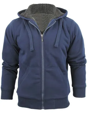 Men's Zip Up Borg Lined Hoodie in Navy