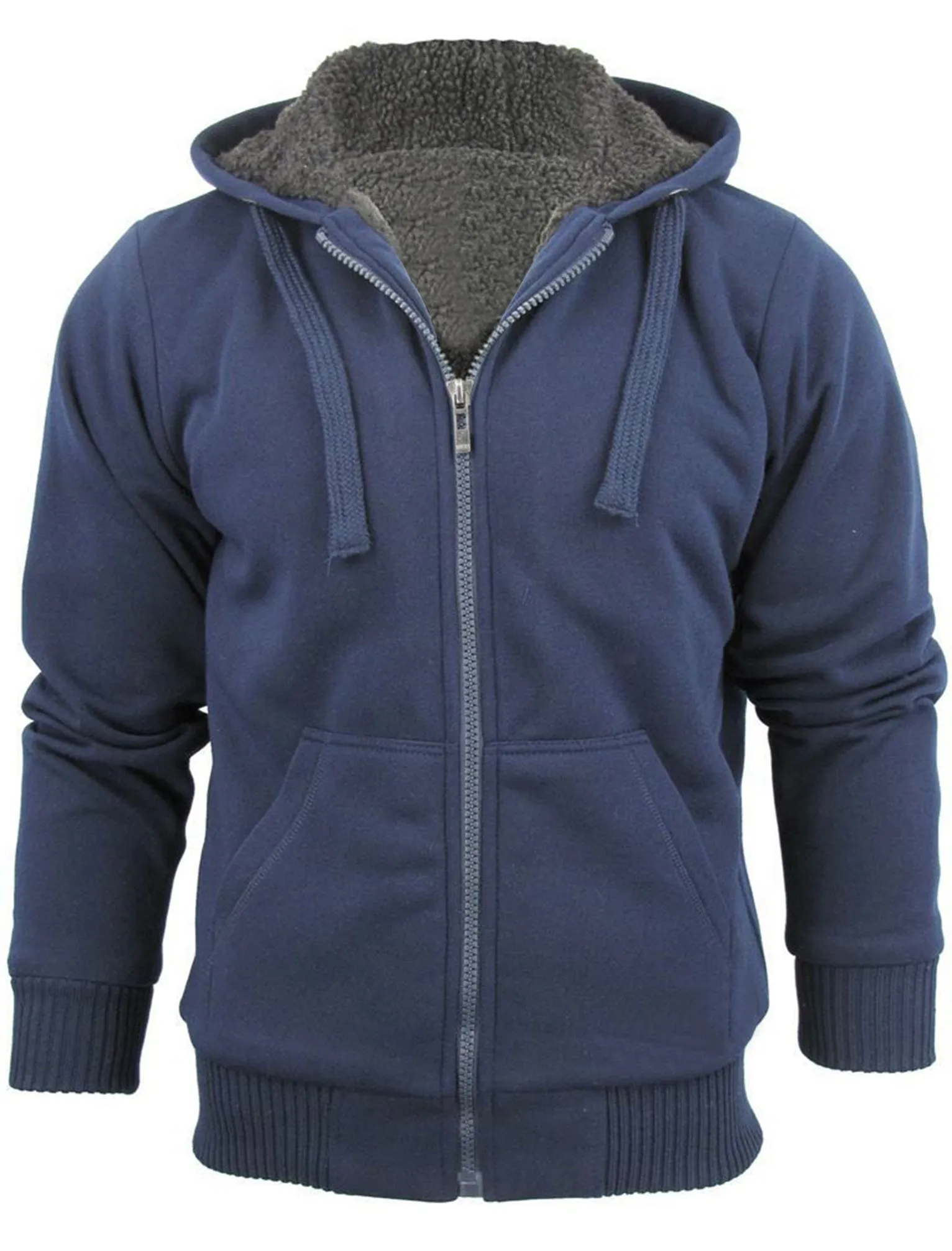 Men's Zip Up Borg Lined Hoodie in Navy