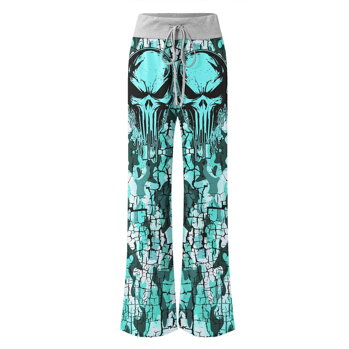 MintCream Skull Women's High-waisted Wide Leg Pants