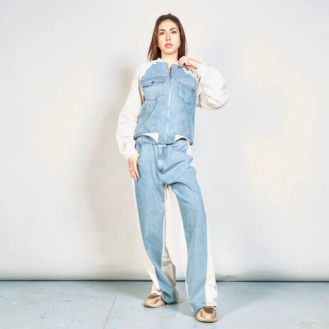 Modern denim jacket and pants set wholesale