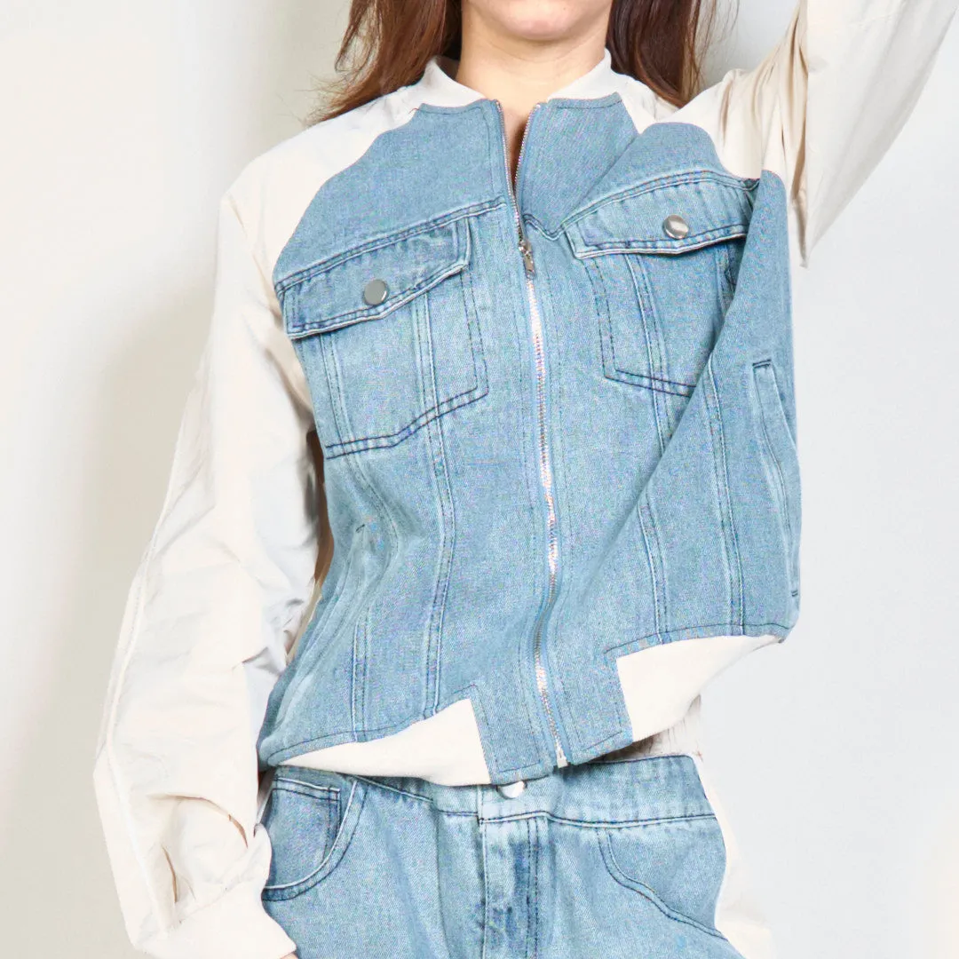 Modern denim jacket and pants set wholesale