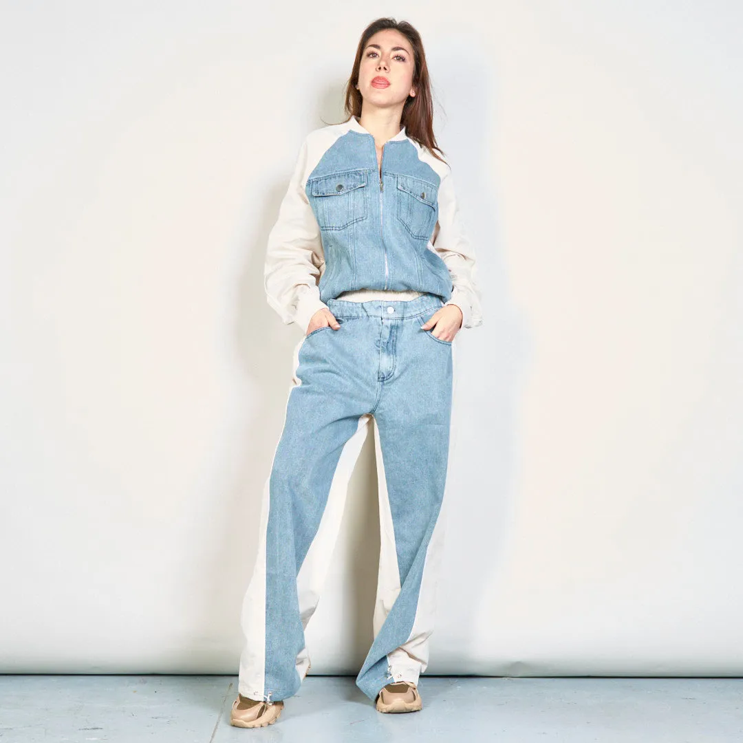 Modern denim jacket and pants set wholesale