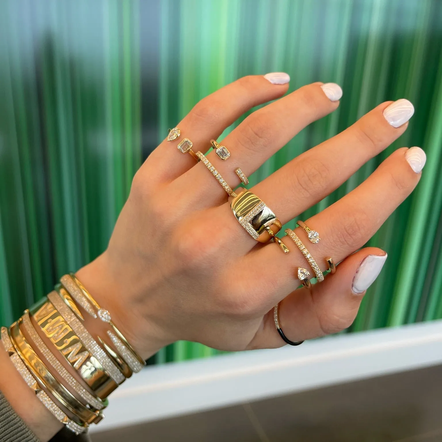 Multishape Double Full Row Diamond Statement Ring
