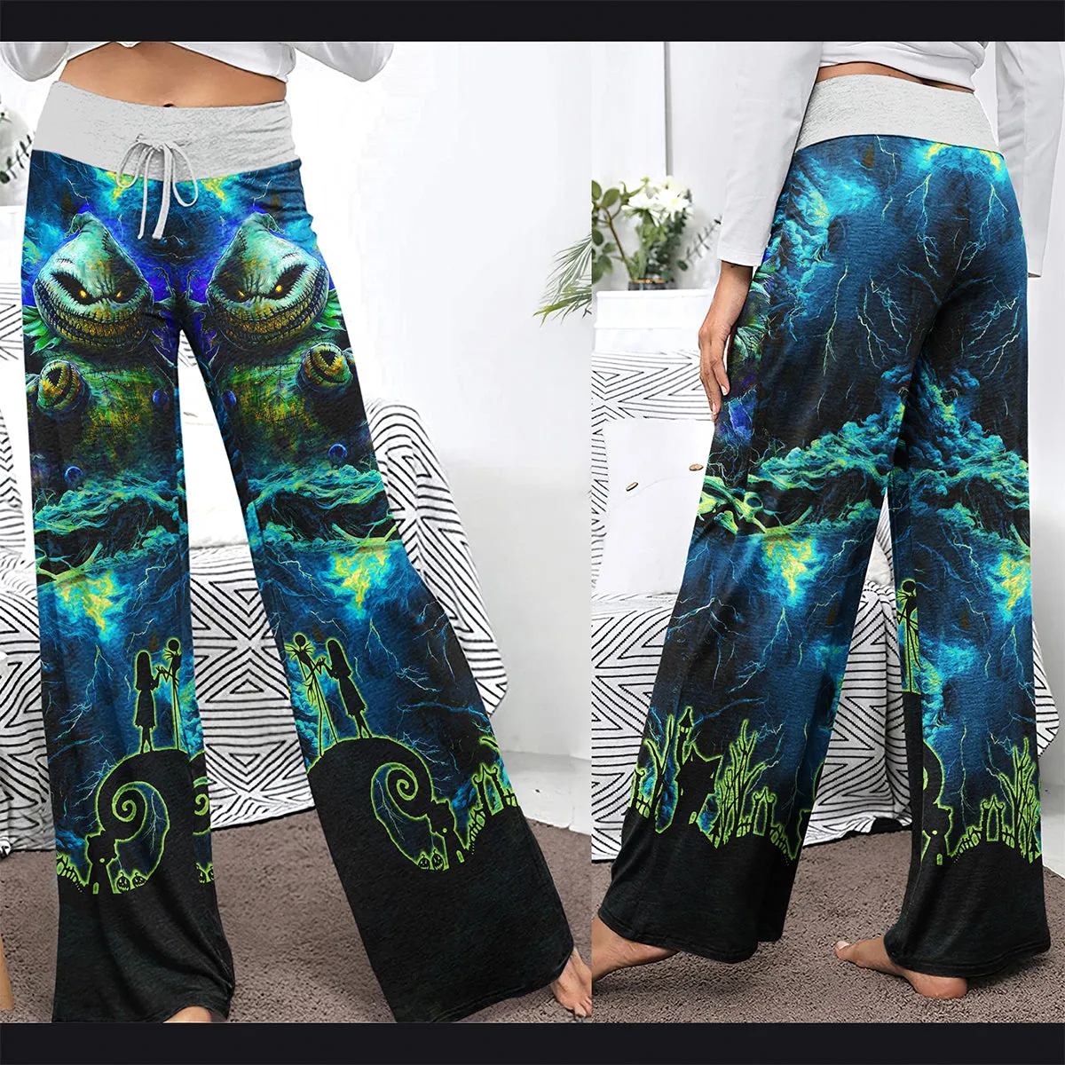 Nightmare Art Theme Women's High-waisted Wide Leg Pants
