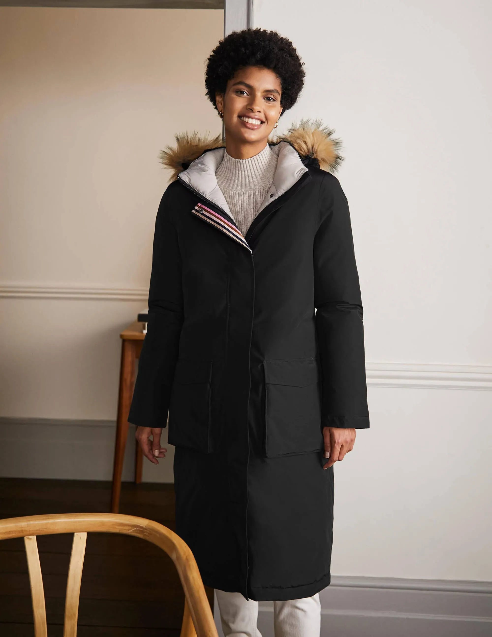 Orkney Padded Parka Coat-Black
