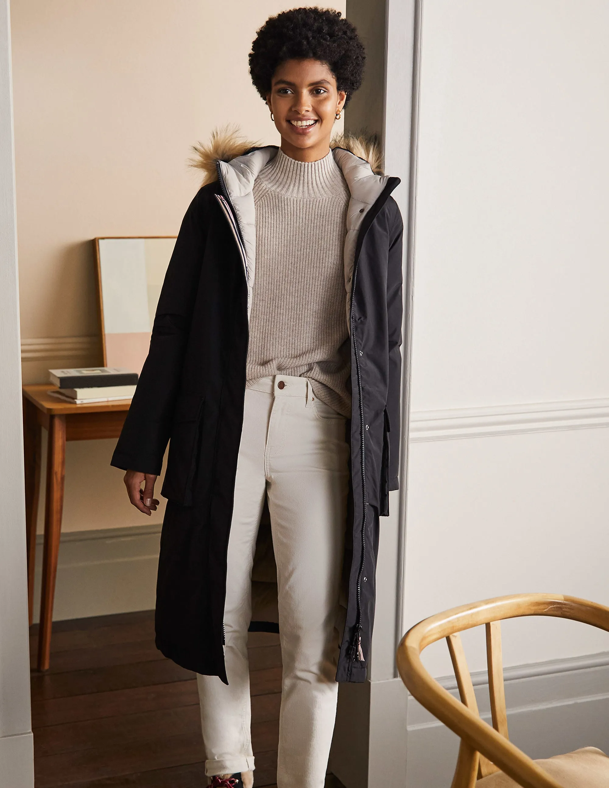 Orkney Padded Parka Coat-Black