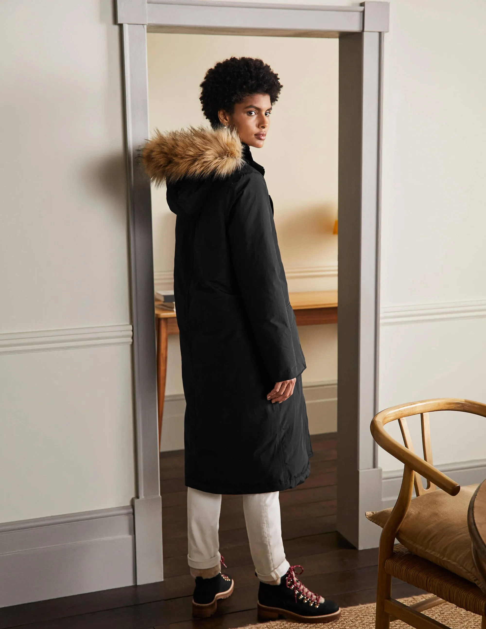 Orkney Padded Parka Coat-Black