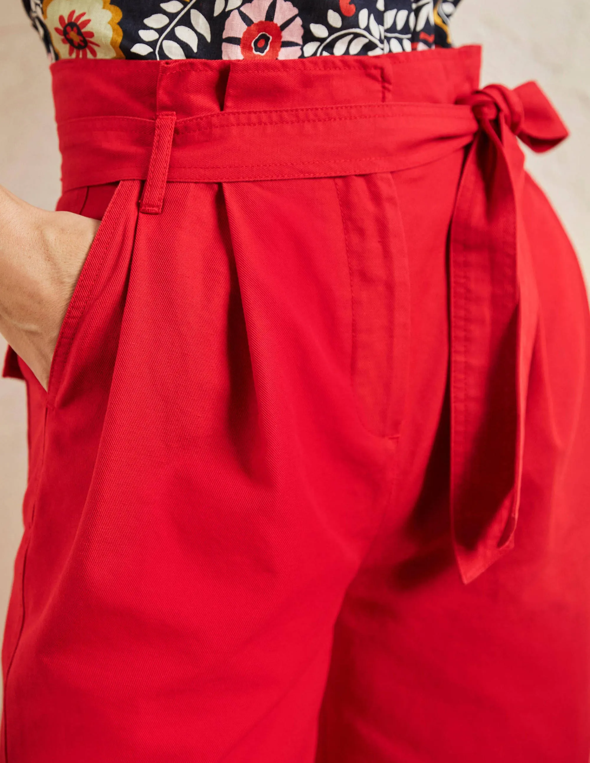 Paperbag High Waisted Shorts-Red