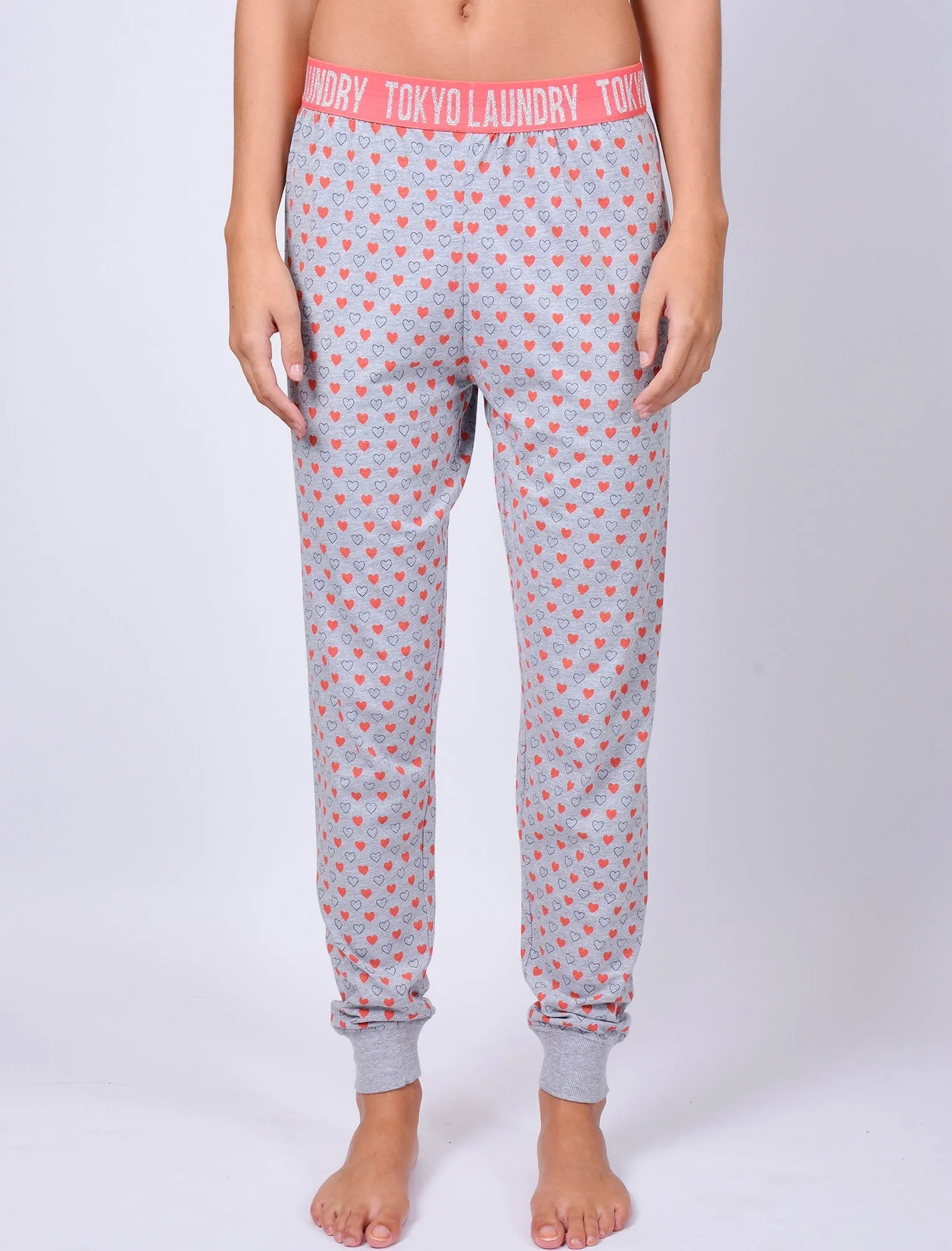 Pippy Heart Print Cotton Lounge Pants In Red Sky - Tokyo Laundry