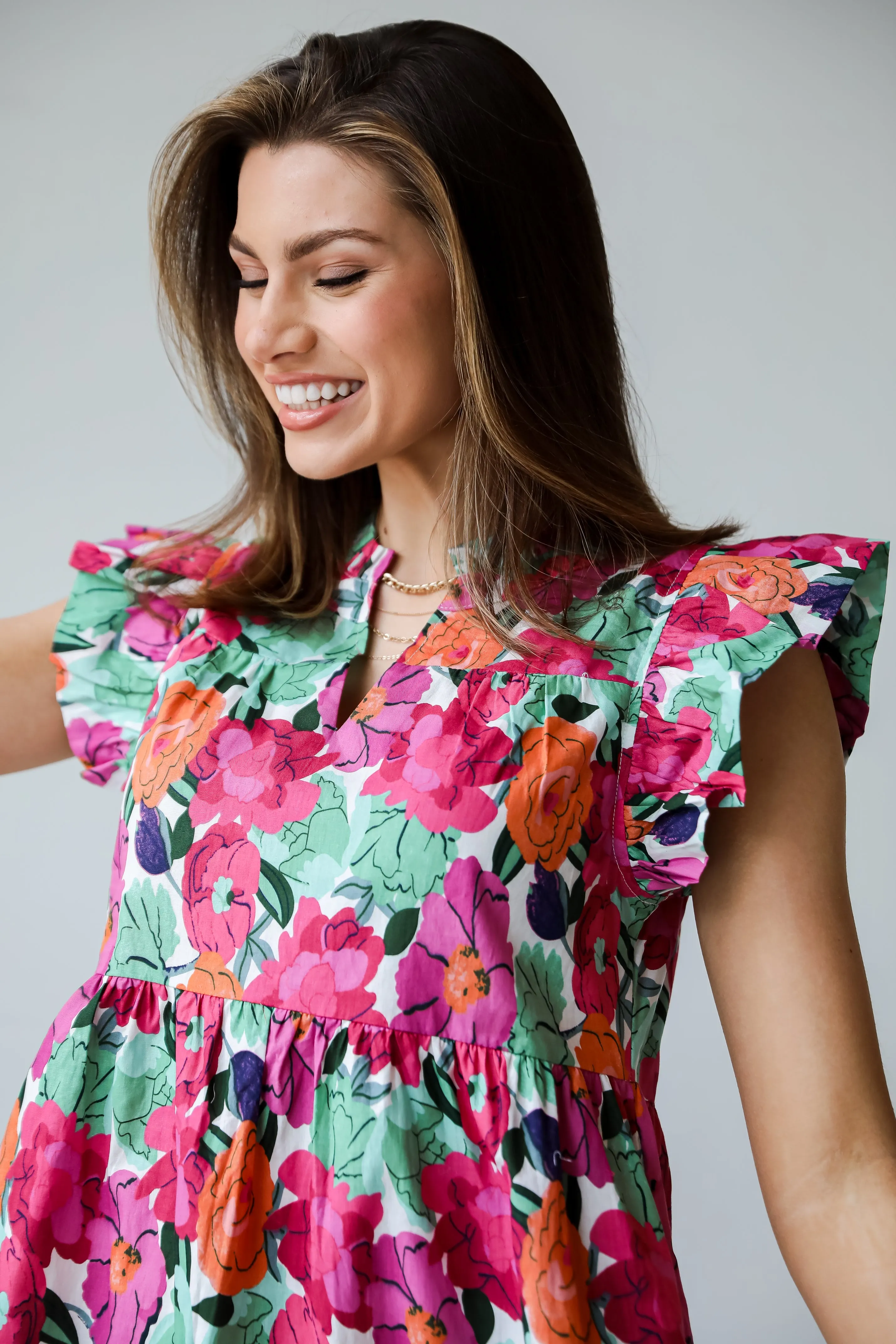 Precious Approach Fuchsia Floral Tiered Mini Dress