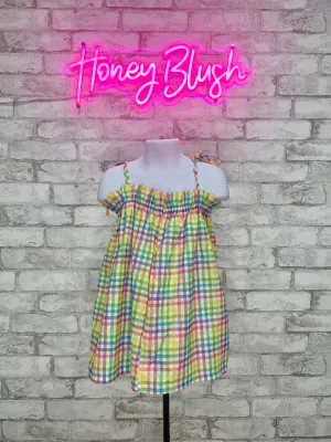 Rainbow Plaid Tie Strap Dress