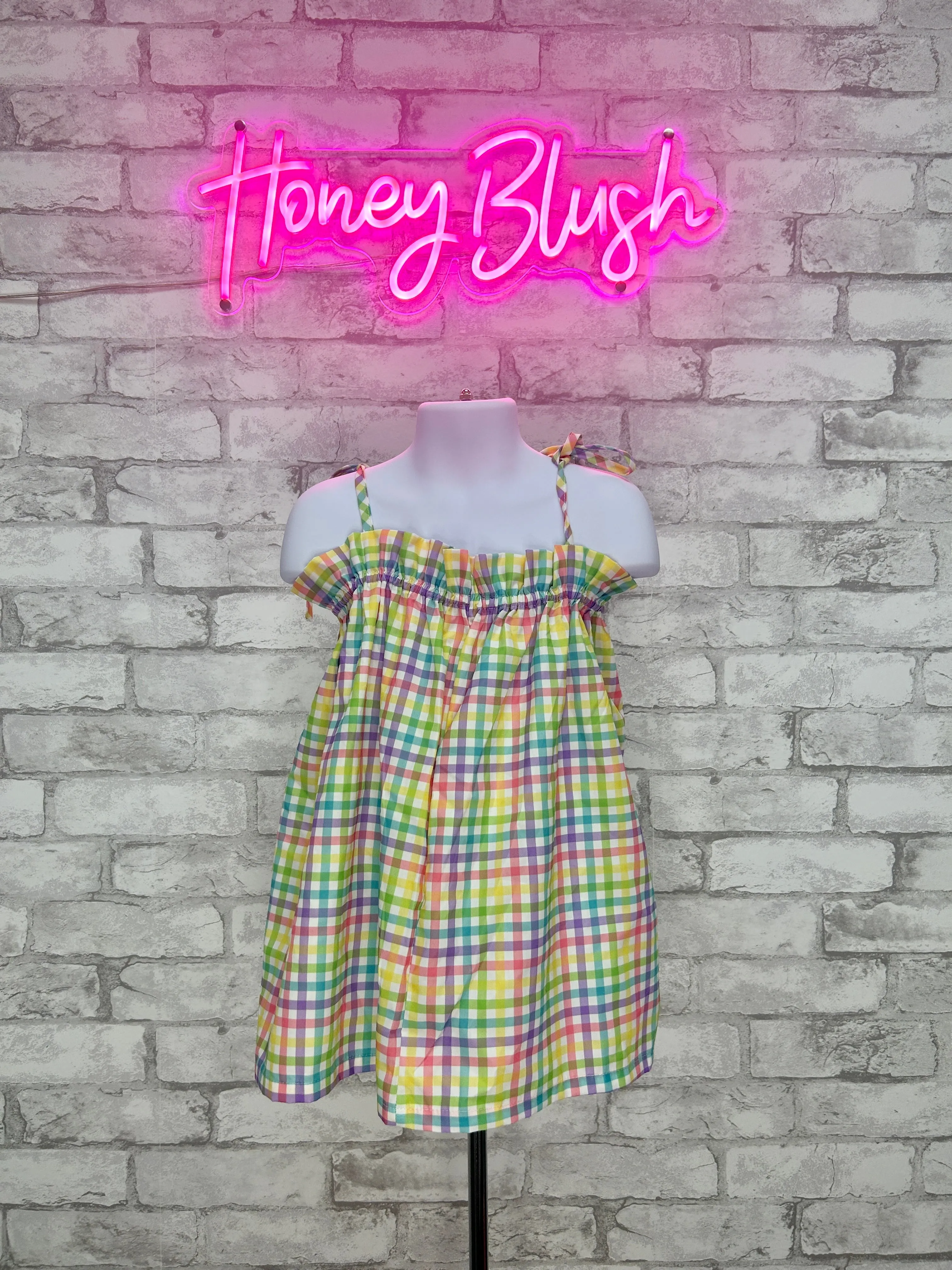 Rainbow Plaid Tie Strap Dress