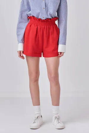 Red Linen Cuffed Shorts
