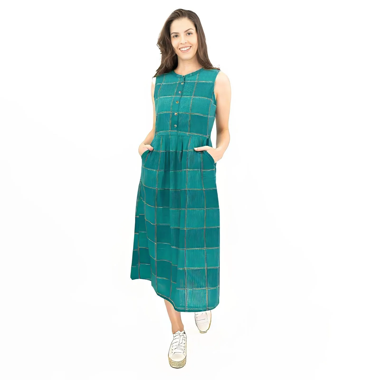 Seasalt Green Check Creek Cottage Midi Dress