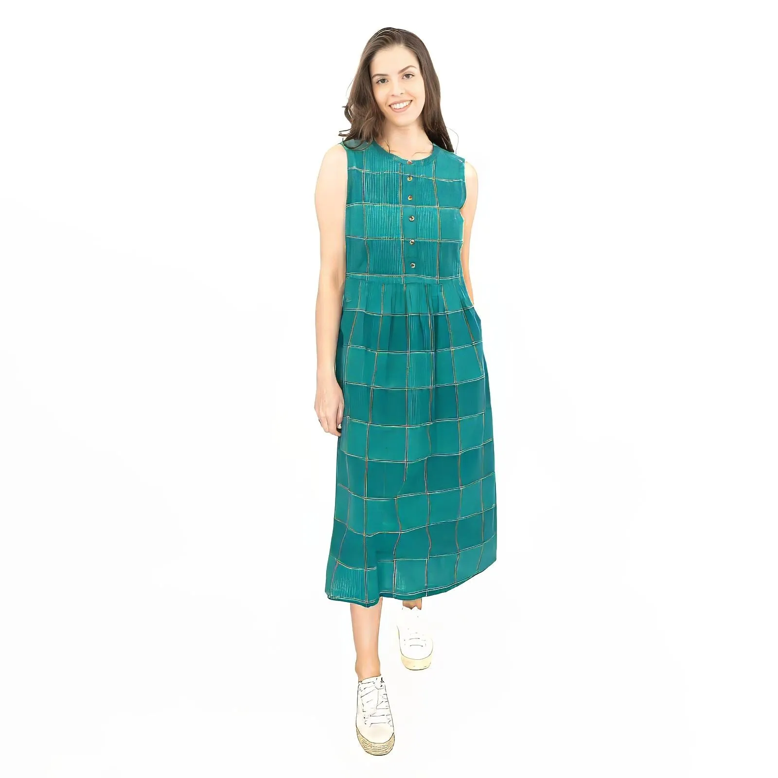 Seasalt Green Check Creek Cottage Midi Dress