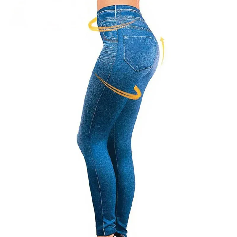 Spring and Autumn Jeans Genie Slim Fashion Leggings Mock Pocket Woman Fitness Pants Pants Women