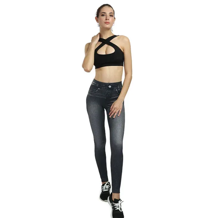 Spring and Autumn Jeans Genie Slim Fashion Leggings Mock Pocket Woman Fitness Pants Pants Women