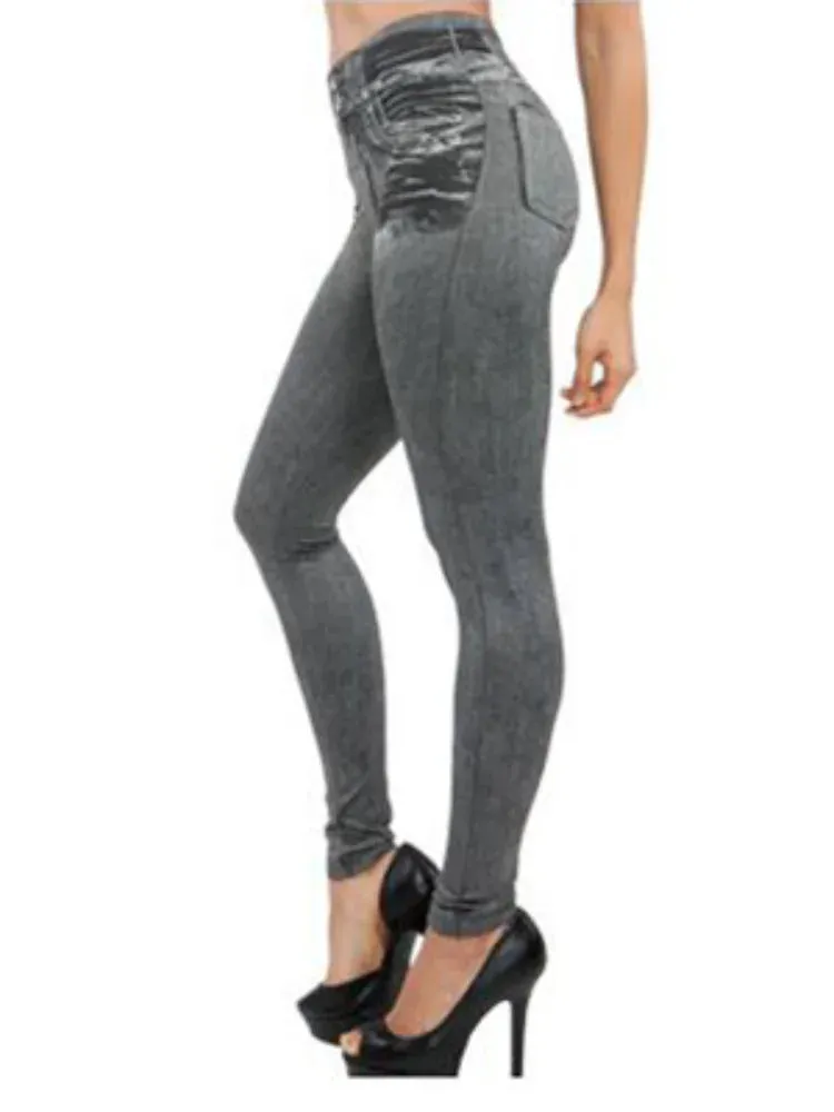 Spring and Autumn Jeans Genie Slim Fashion Leggings Mock Pocket Woman Fitness Pants Pants Women