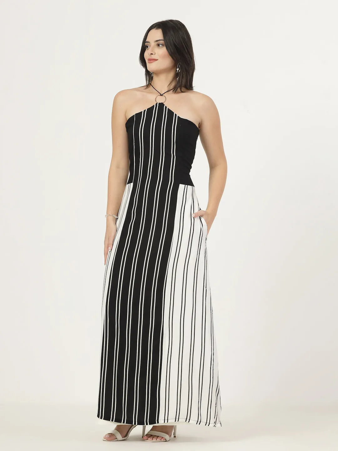 Style Quotient  Women Balck and White Stripe Maxi Dress