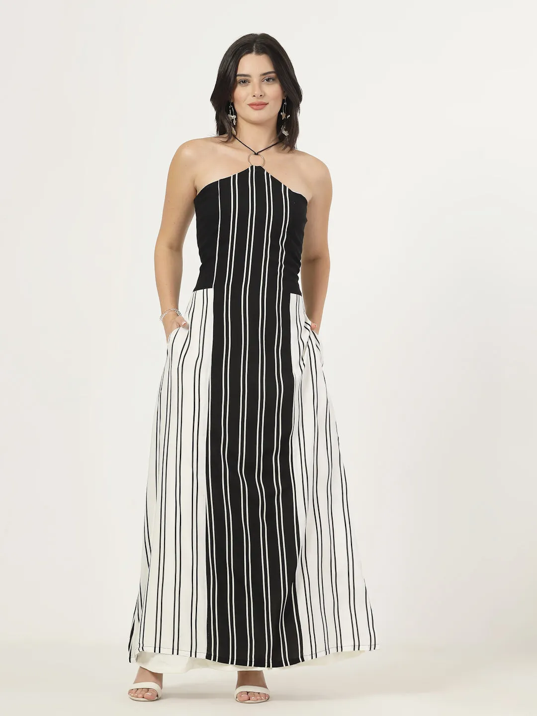 Style Quotient  Women Balck and White Stripe Maxi Dress