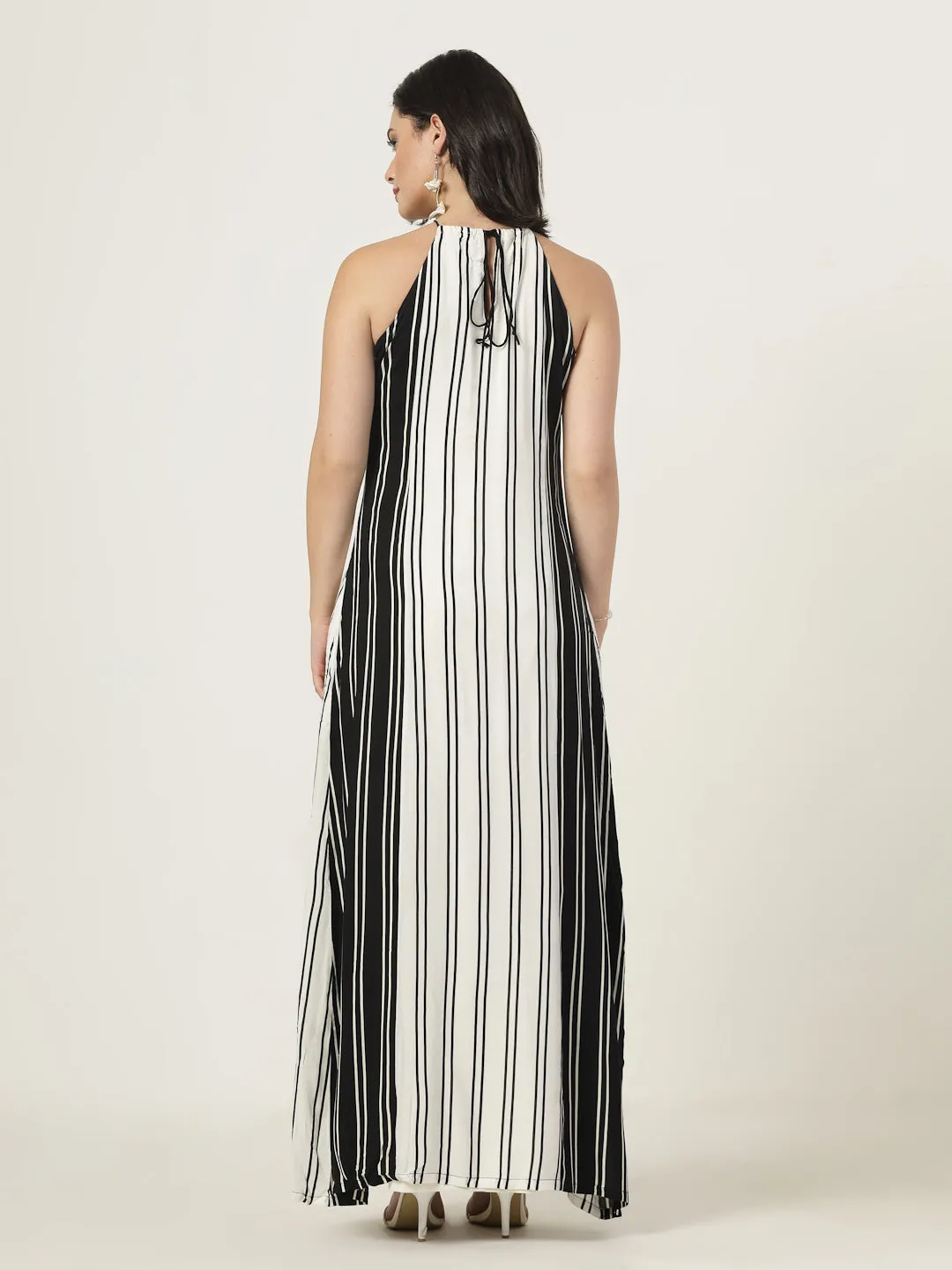 Style Quotient  Women Balck and White Stripe Maxi Dress