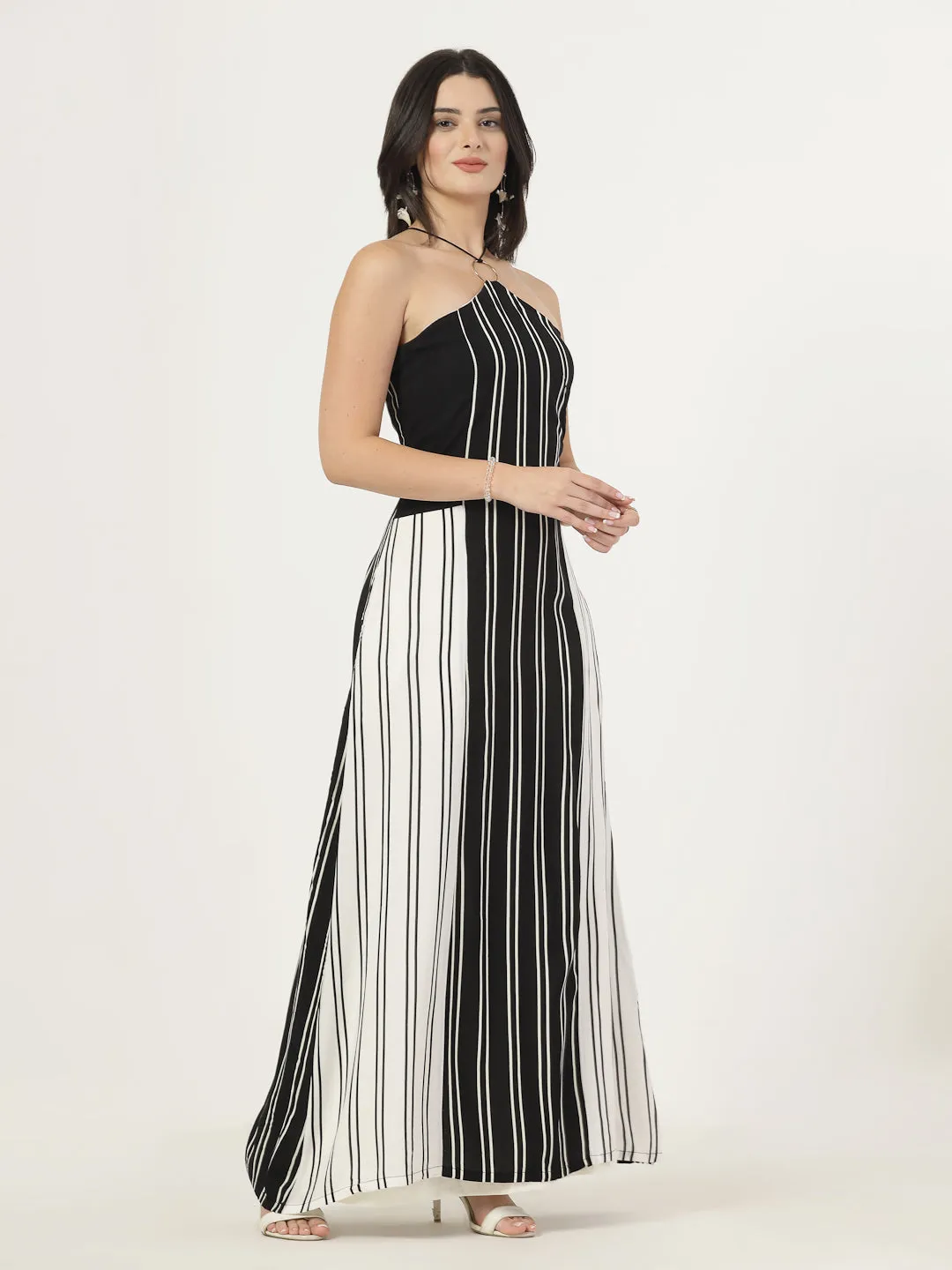 Style Quotient  Women Balck and White Stripe Maxi Dress
