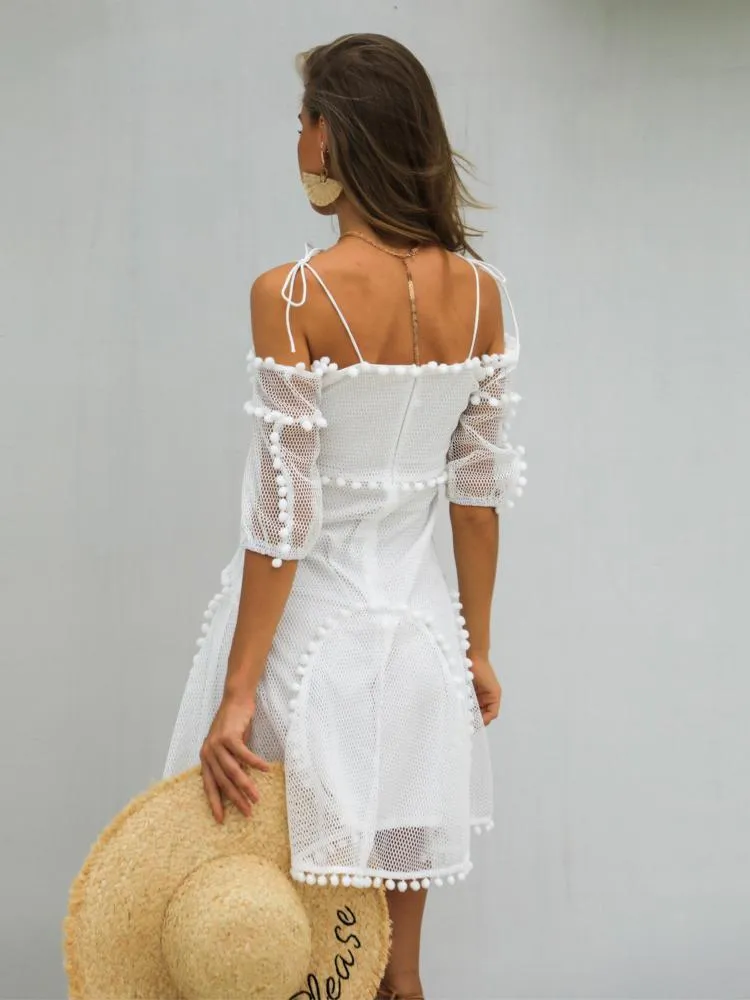 Sweet White Lace Short A-Line Dress