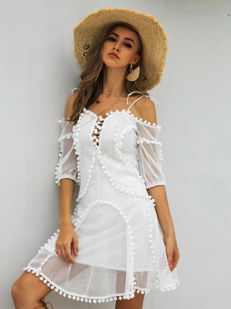 Sweet White Lace Short A-Line Dress