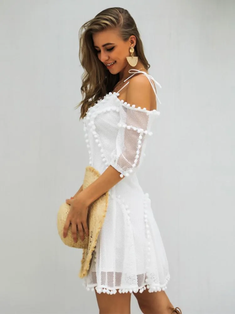 Sweet White Lace Short A-Line Dress