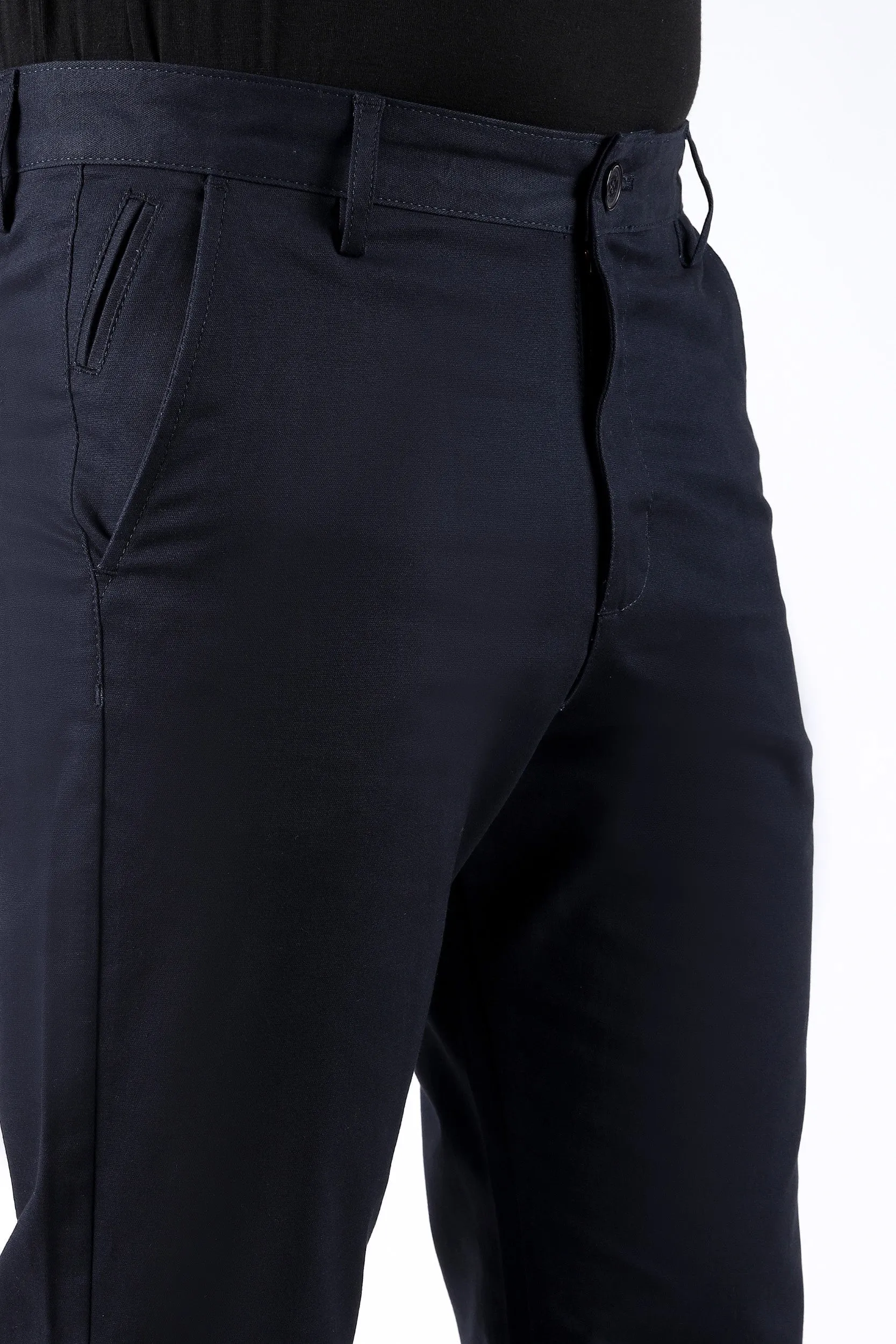 TAPPERED NAVY FIT COTTON PANTS