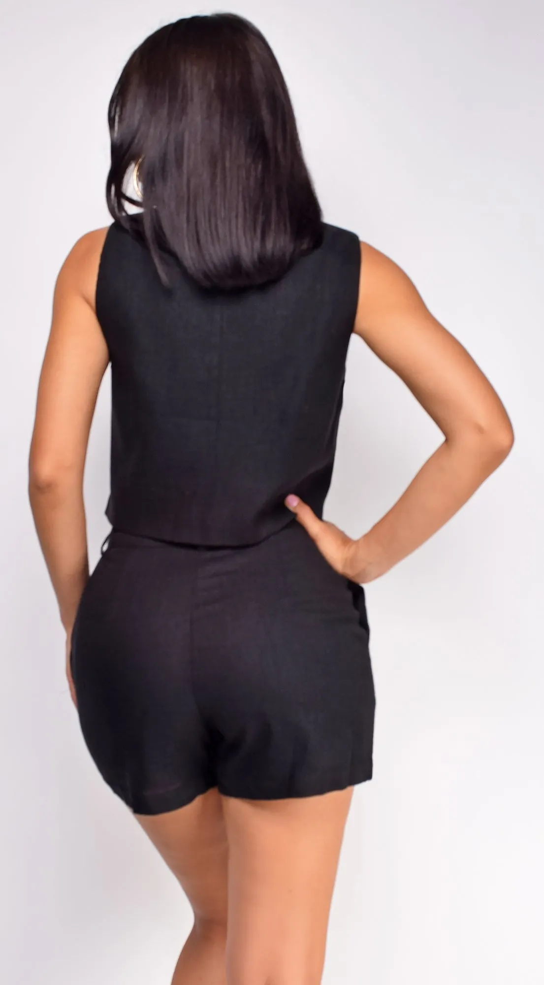Valerie Black Linen Vest Shorts Set