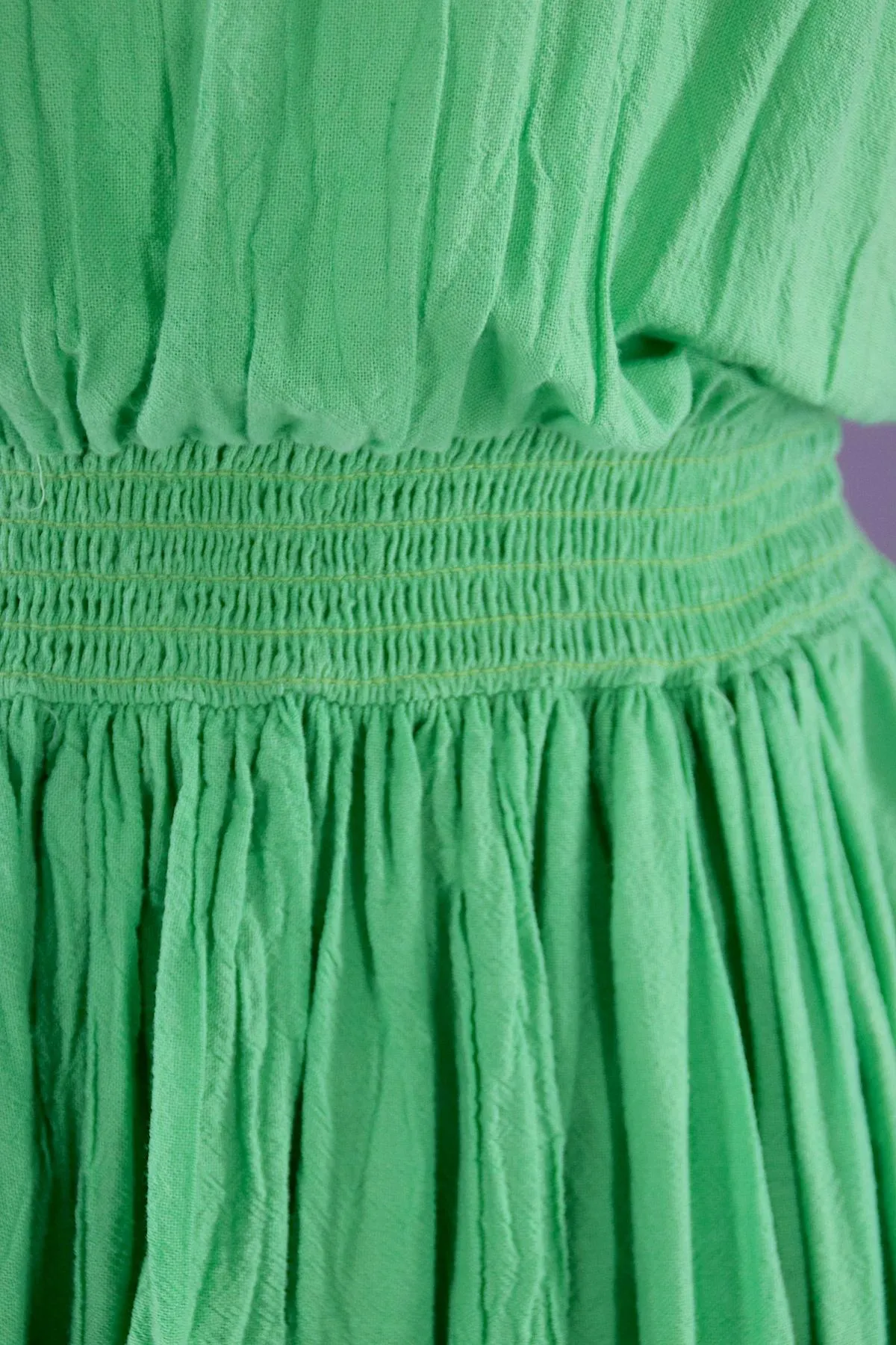 Vintage 1980s Cotton Gauze Dress / Bright Green Indian Cotton