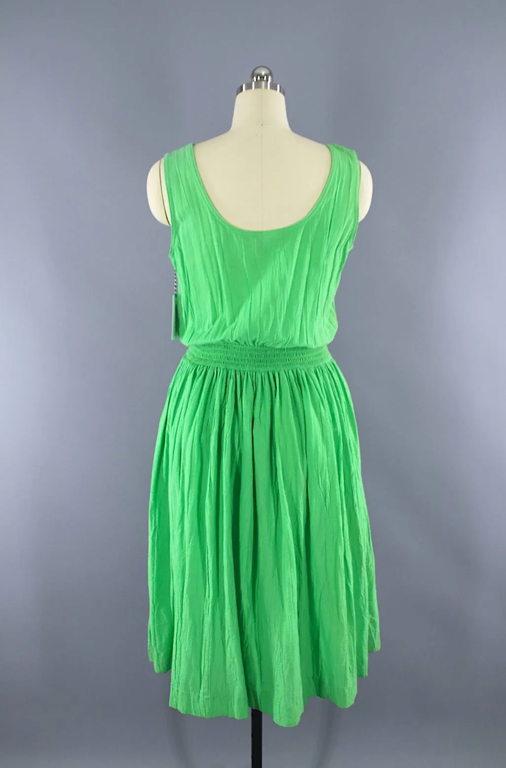 Vintage 1980s Cotton Gauze Dress / Bright Green Indian Cotton