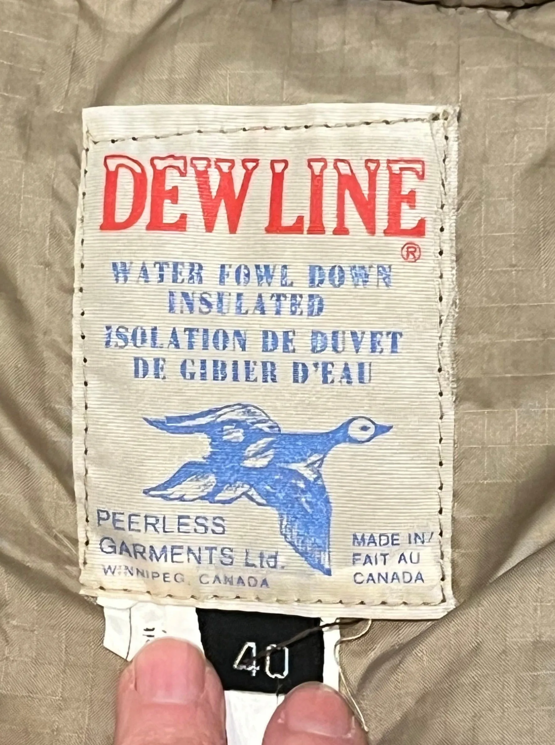 Vintage Dew Line Down Filled Bomber Jacket, Made in Canada, Chest 40”