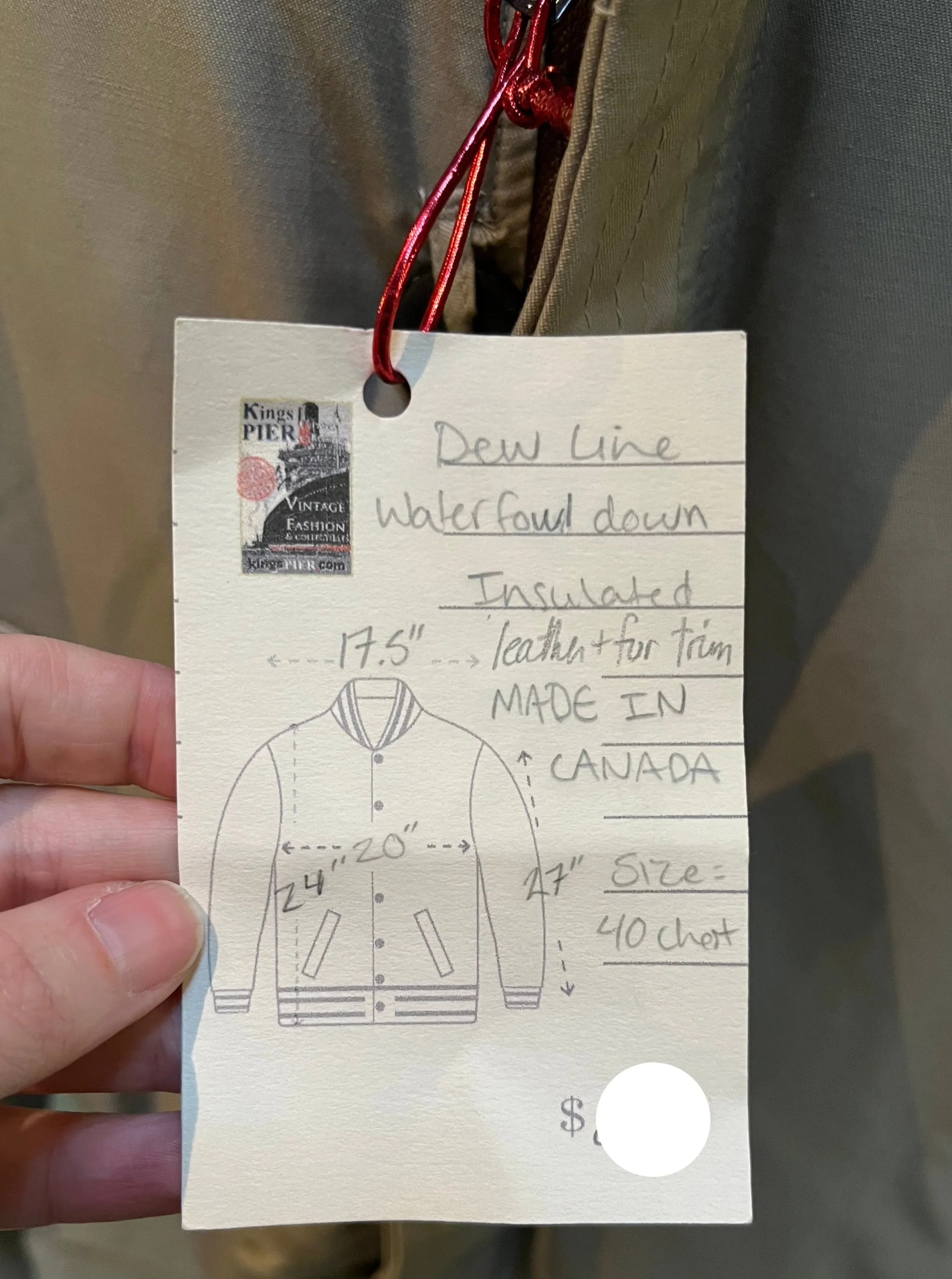 Vintage Dew Line Down Filled Bomber Jacket, Made in Canada, Chest 40”