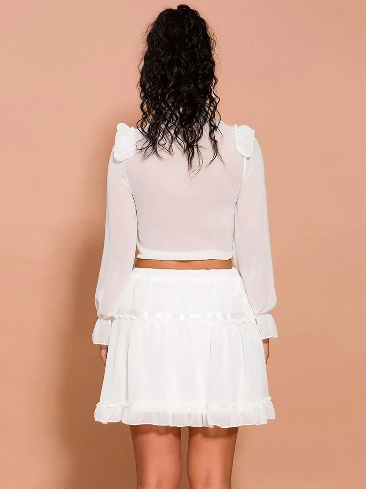 White Tie-Front Short A-Line Dress
