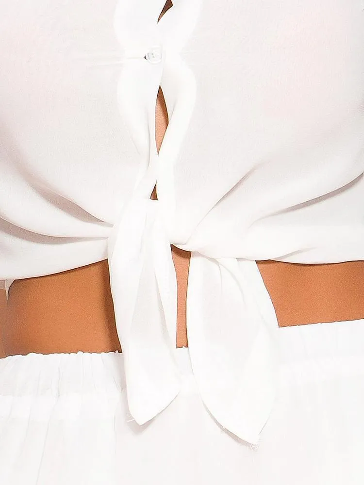 White Tie-Front Short A-Line Dress