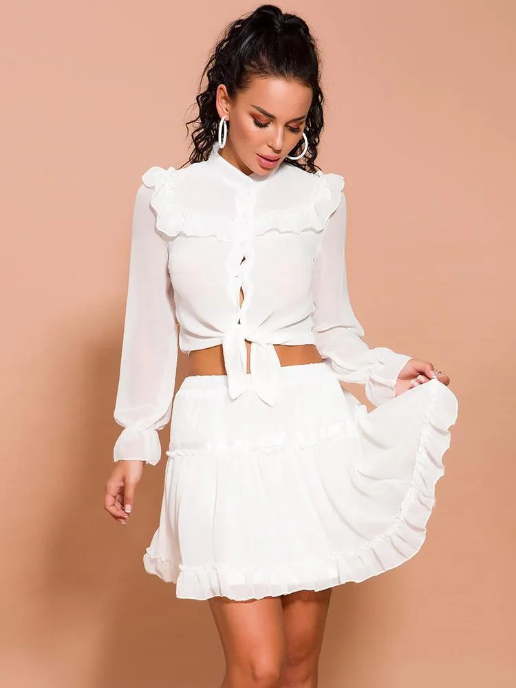 White Tie-Front Short A-Line Dress