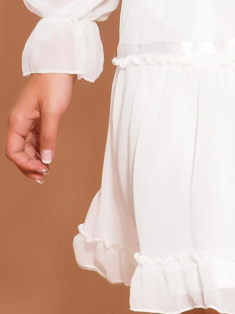 White Tie-Front Short A-Line Dress