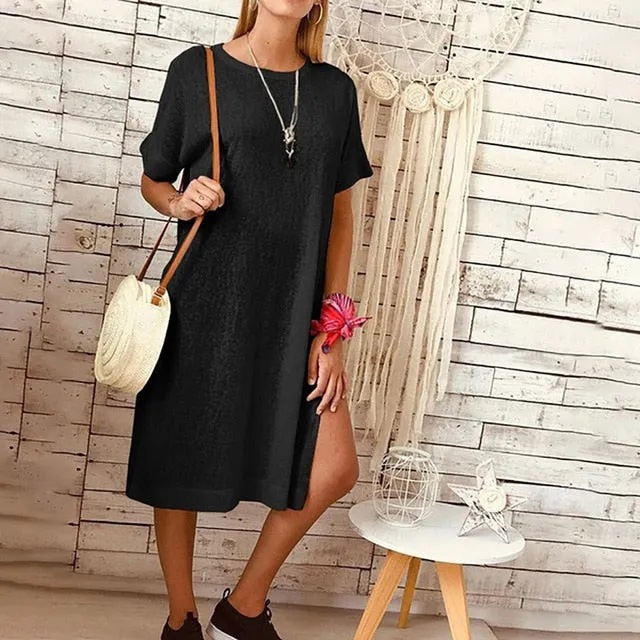 Women Summer Casual Split Solid Sundress