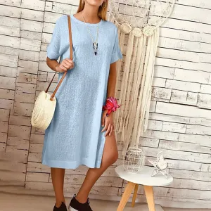 Women Summer Casual Split Solid Sundress