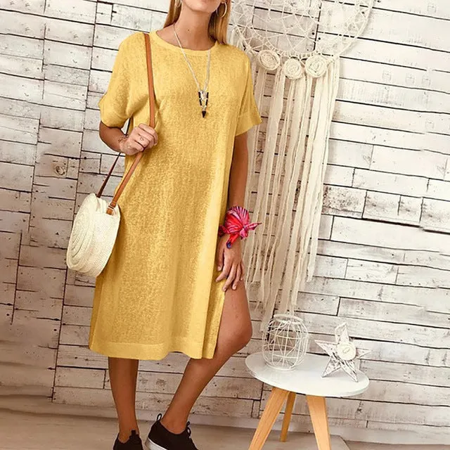 Women Summer Casual Split Solid Sundress